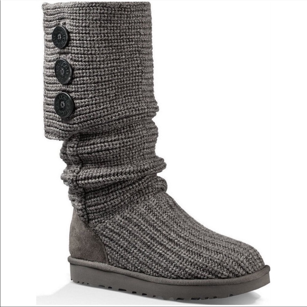 Ugg Australia Classic Cardy Button Detailed Boot Grey Sweater Tall Size 9 Womens